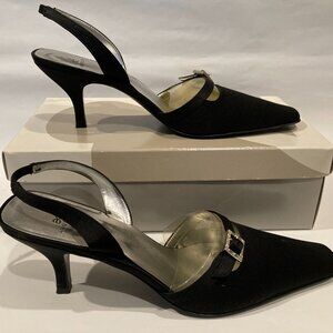 Anne Klein II Black Satin Kitten Heel Dress Shoes